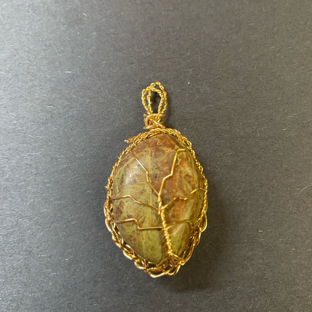 Gold Wire Wrapped Unakite Pendant